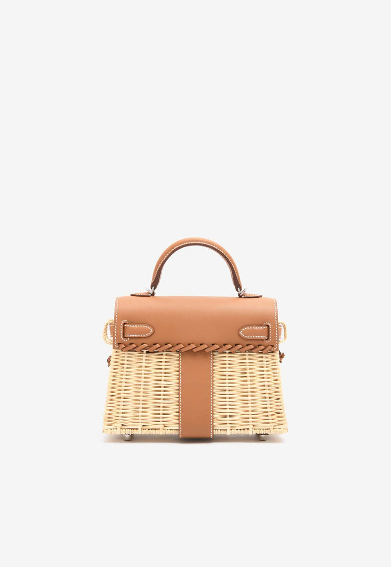 Hermès Mini Kelly 20 Picnic in Naturel Osier and Gold Swift Leather with Palladium Hardware