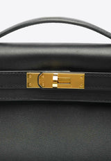 Kelly Cut Clutch Bag in Black Swift Leather with Gold Hardware