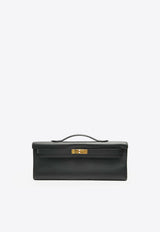 Kelly Cut Clutch Bag in Black Swift Leather with Gold Hardware