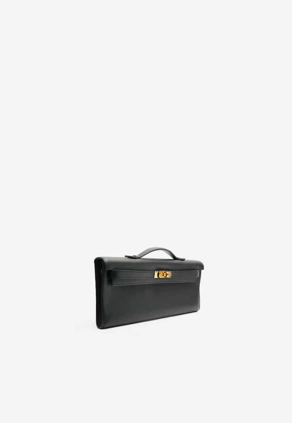 Kelly Cut Clutch Bag in Black Swift Leather with Gold Hardware