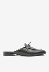 Hermès Oz Leather Flat Mules with Palladium Kelly Buckle