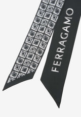 Salvatore Ferragamo Graphic Logo Silk Tie Scarf 320845 TW ETCHED C 771453 BLACK/IVORY