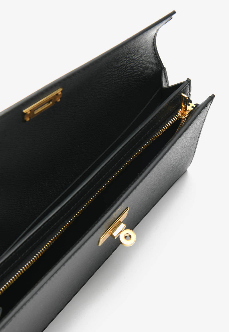 Kelly Pocket Long Wallet in Black Epsom Leather with Gold Hardware