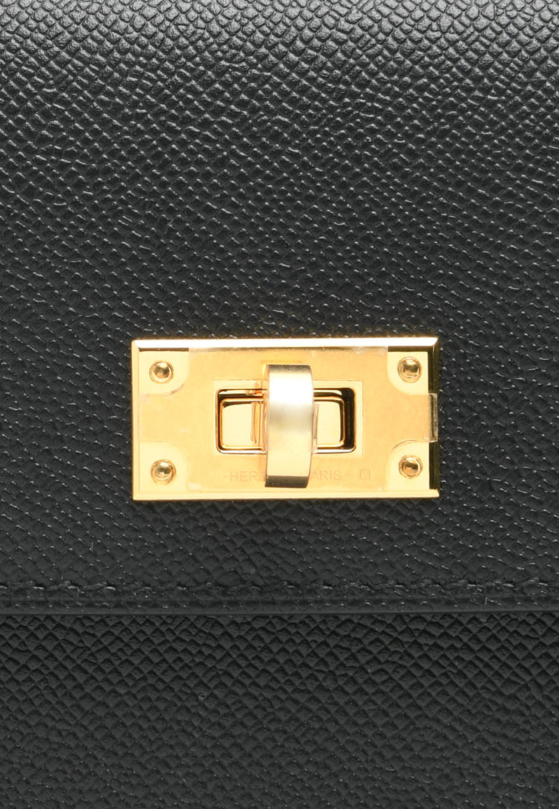 Kelly Pocket Long Wallet in Black Epsom Leather with Gold Hardware