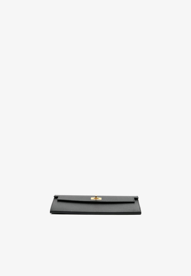 Kelly Pocket Long Wallet in Black Epsom Leather with Gold Hardware