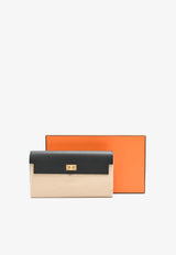 Kelly Pocket Long Wallet in Black Epsom Leather with Gold Hardware