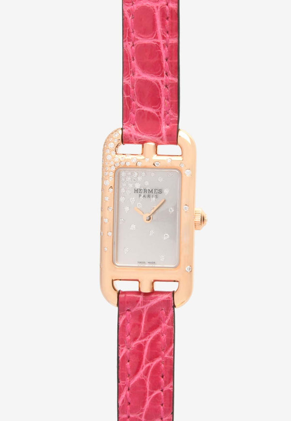 Hermès Small Nantucket 29mm Watch in Shiny Alligator Single Tour Strap with Sprinkled Diamond Brezel