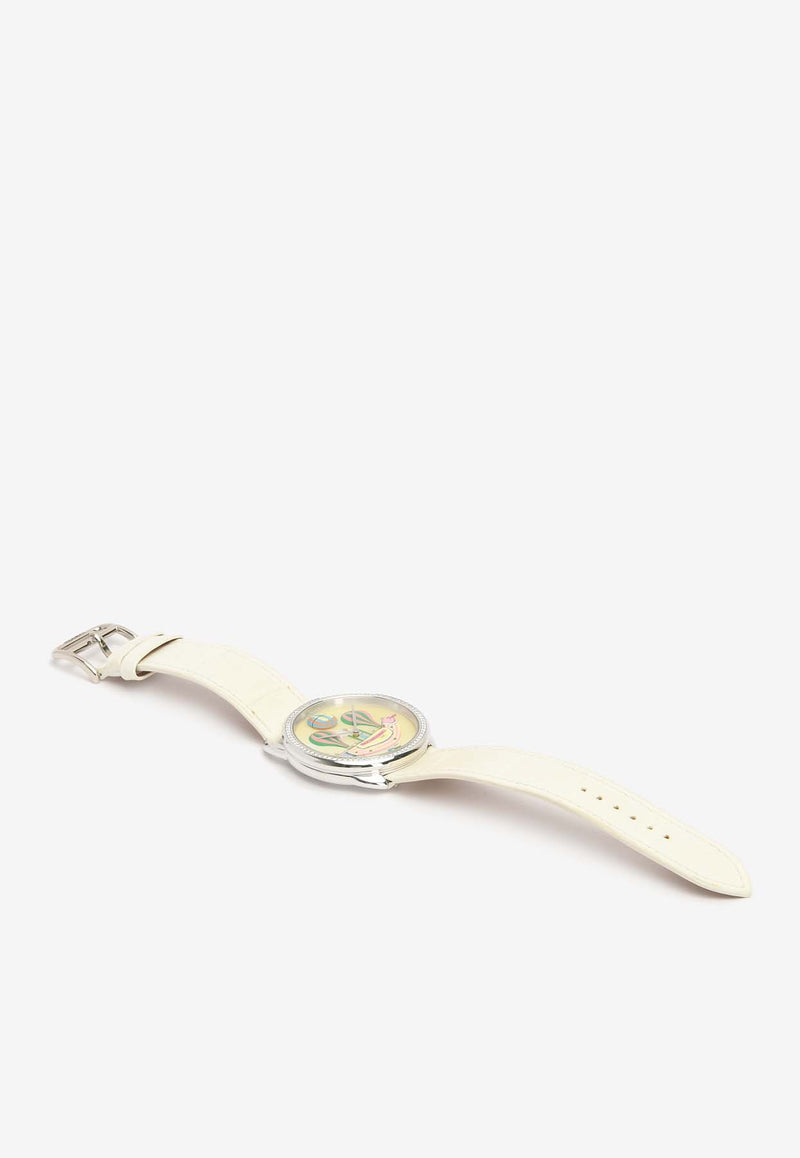 Hermès Large Arceau Les Folies du Ciel 38mm Watch in Matte Alligator Single Tour Strap and Diamond Bezel