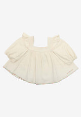 Zimmermann Kids Girls Wylie Ruffled Denim Top Cream 2049TRS251WHITE