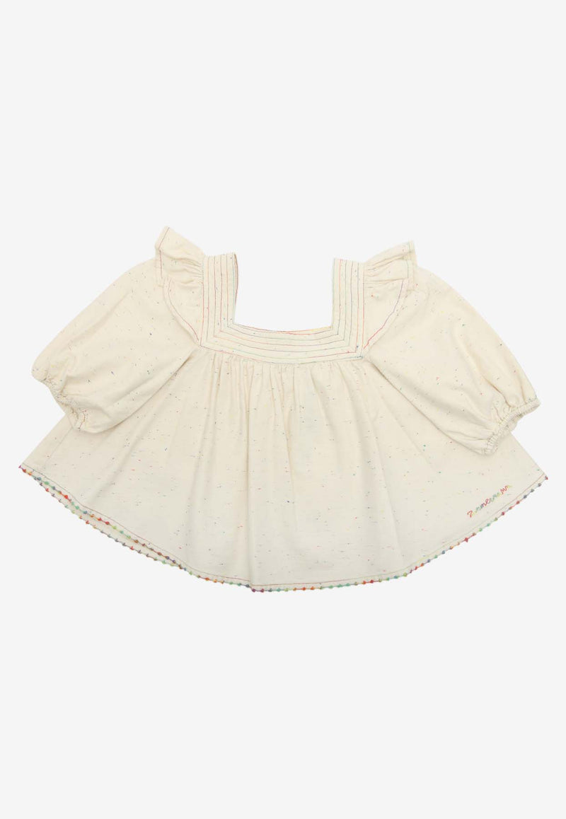 Zimmermann Kids Girls Wylie Ruffled Denim Top Cream 2049TRS251WHITE