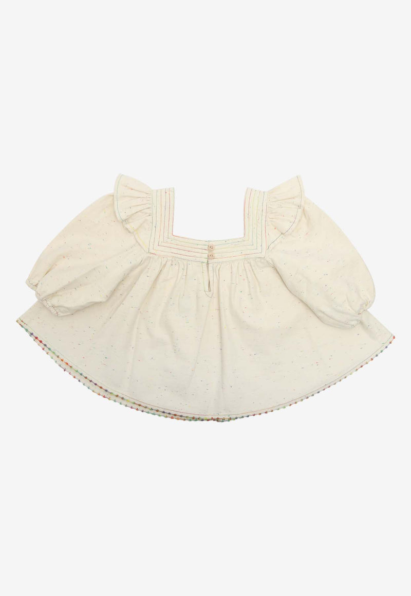 Zimmermann Kids Girls Wylie Ruffled Denim Top Cream 2049TRS251WHITE