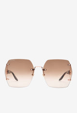 Gucci Double GG Geometric Rimless Sunglasses Brown GG1562SBROWN