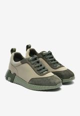 Hermès Bouncing Low-Top Sneakers in Vert Toundra Satin and Vert Foret Suede