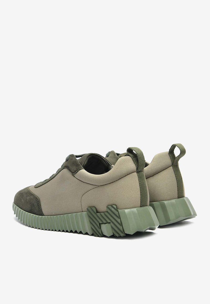 Hermès Bouncing Low-Top Sneakers in Vert Toundra Satin and Vert Foret Suede