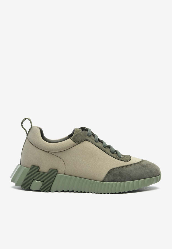 Hermès Bouncing Low-Top Sneakers in Vert Toundra Satin and Vert Foret Suede