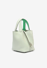 Hermès Picotin 18 Eclat in Gris Neve and Vert Comics Clemence Leather with Palladium Hardware