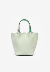 Hermès Picotin 18 Eclat in Gris Neve and Vert Comics Clemence Leather with Palladium Hardware