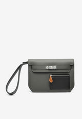 Hermès Kelly Depeches 25 Colormatic Pouch in Vert de Gris Evercolor, Black Evergrain and Fauve Barenia