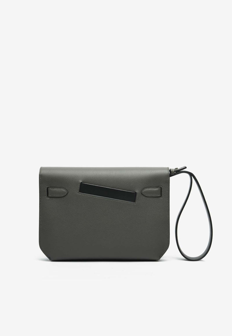 Hermès Kelly Depeches 25 Colormatic Pouch in Vert de Gris Evercolor, Black Evergrain and Fauve Barenia