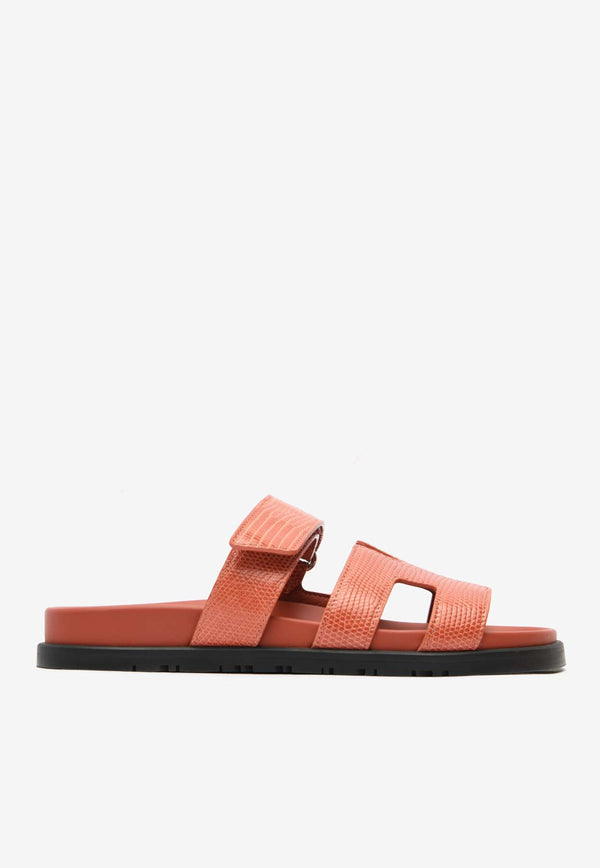 Hermès Chypre Sandals in Orange Brulee Shiny Lizard