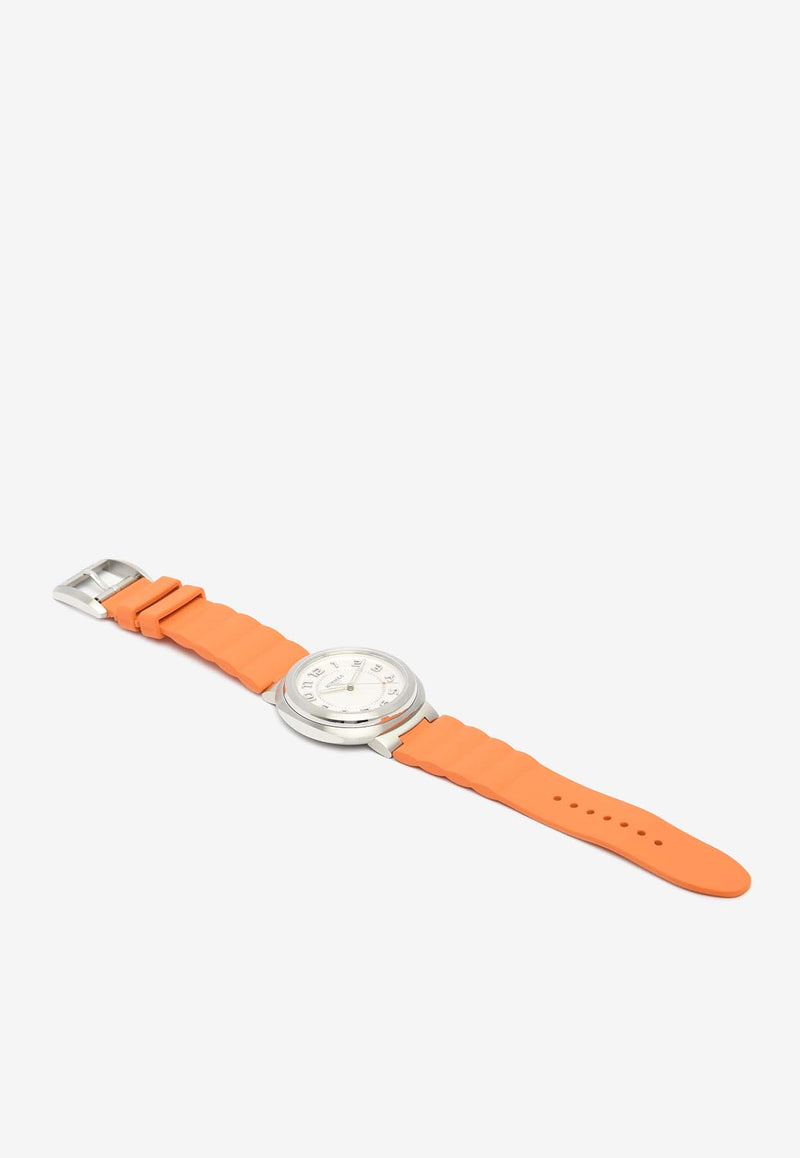 Hermès Large Hermès Cut 36mm Watch in Orange Rubber Strap