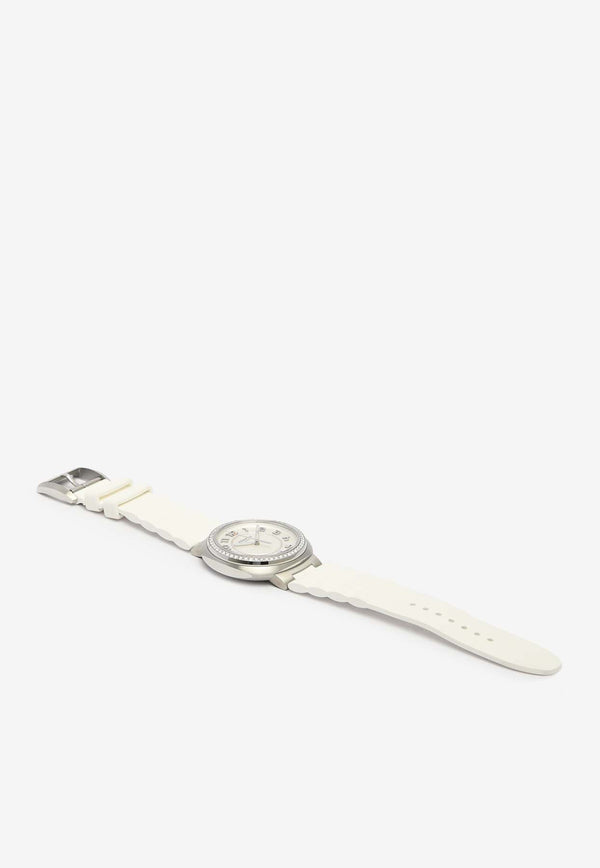 Hermès Large Hermès Cut 36mm Watch in White Rubber Strap and Diamond Bezel