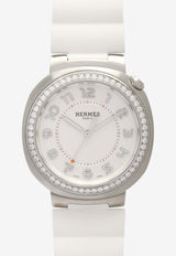 Hermès Large Hermès Cut 36mm Watch in White Rubber Strap and Diamond Bezel