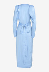 ROTATE Satin Midi Wrap Dress Light Blue 1121651996LIGHT BLUE