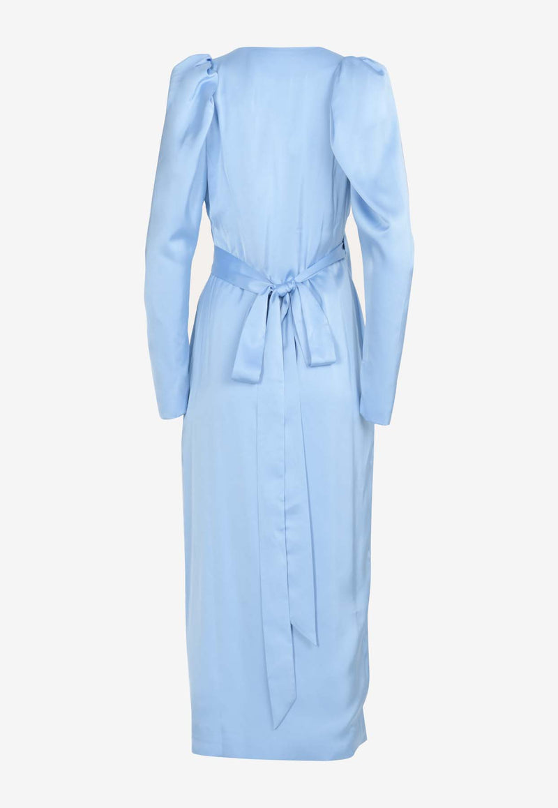 ROTATE Satin Midi Wrap Dress Light Blue 1121651996LIGHT BLUE