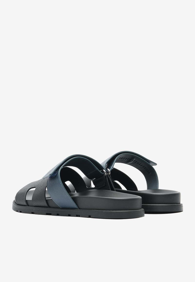 Hermès Chypre Sandals in Black and Bleu Celeste Epsom Leather