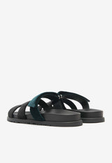 Hermès Chypre Sandals in Black and Vert Mousse Velvet