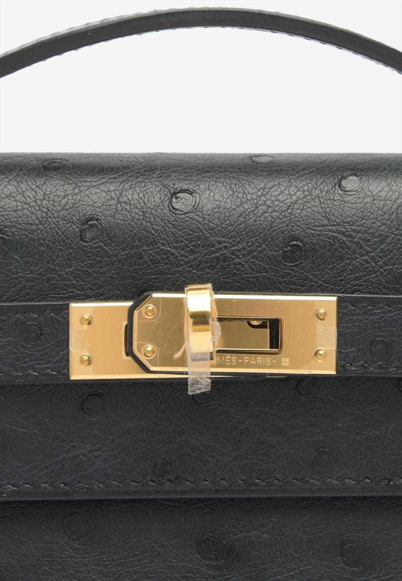 Hermès Kelly Pochette Clutch Bag in Black Ostrich Leather with Gold Hardware