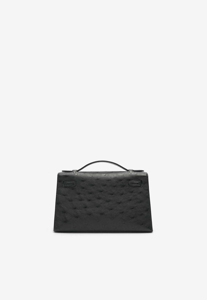 Hermès Kelly Pochette Clutch Bag in Black Ostrich Leather with Gold Hardware