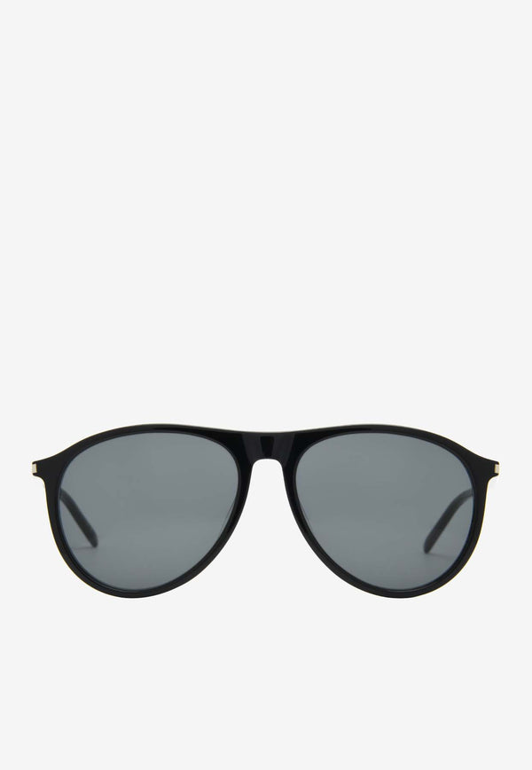 Saint Laurent Engraved Logo Aviator Sunglasses Gray SL667BLACK