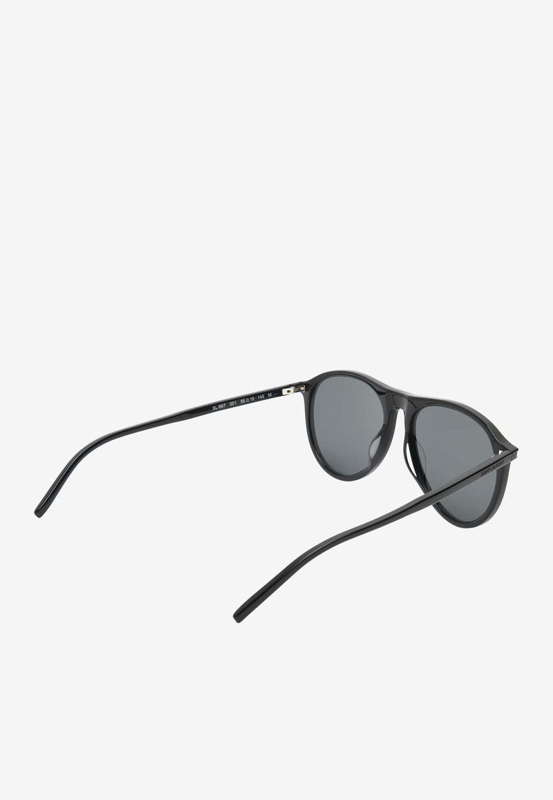 Saint Laurent Engraved Logo Aviator Sunglasses Gray SL667BLACK