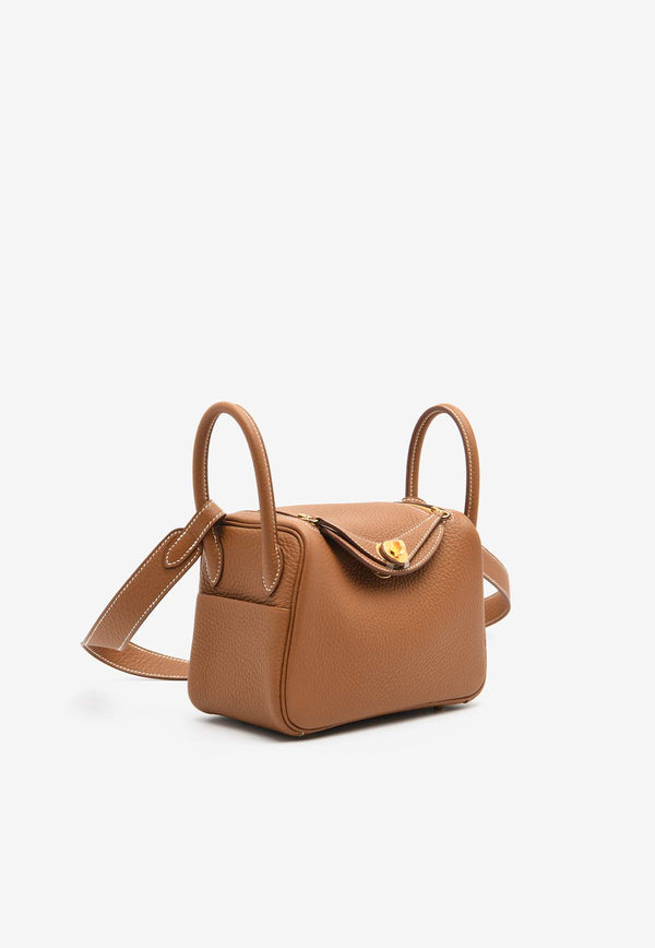 Hermès Mini Lindy 20 in Gold Clemence Leather with Gold Hardware