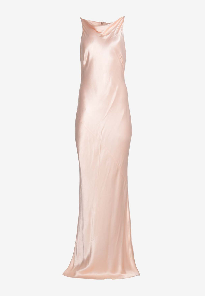 Shona Joy La Lune High-Neck Satin Midi Dress Peach 6242455PEACH