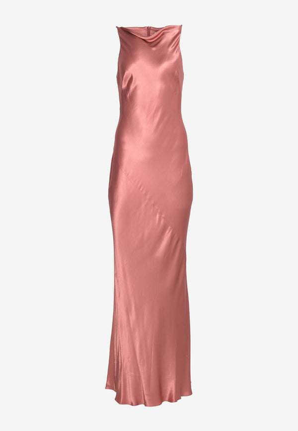 Shona Joy La Lune High-Neck Satin Midi Dress Pink 6242455BRICK