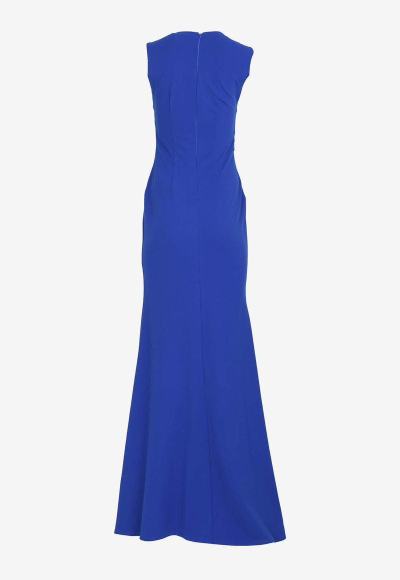 Zeena Zaki Rhinestone Embellished Crepe Gown Blue SS24-18-BLUBLUE