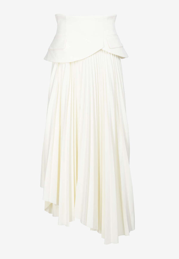 A.W.A.K.E Asymmetrical Pleated Maxi Skirt Ivory PF24.S04.PL08.IVORYIVORY