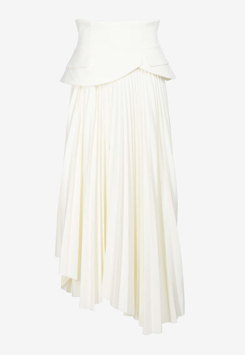 A.W.A.K.E Asymmetrical Pleated Maxi Skirt Ivory PF24.S04.PL08.IVORYIVORY