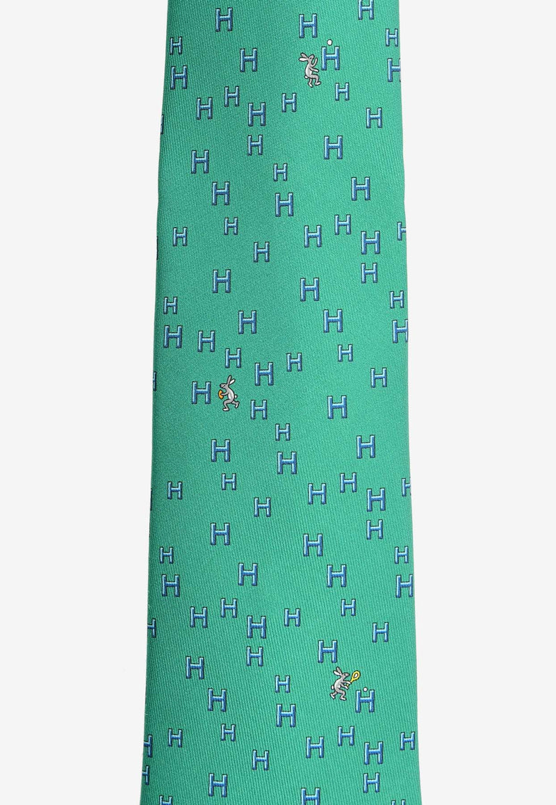 Hermès H Lapin Silk Twill Tie Menthe