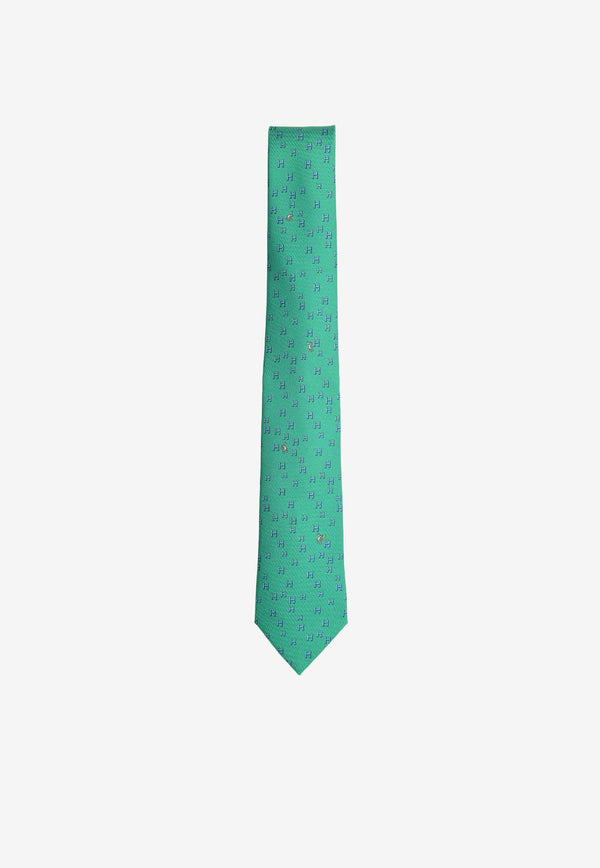 Hermès H Lapin Silk Twill Tie Menthe