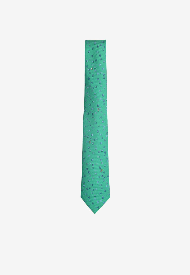 Hermès H Lapin Silk Twill Tie Menthe