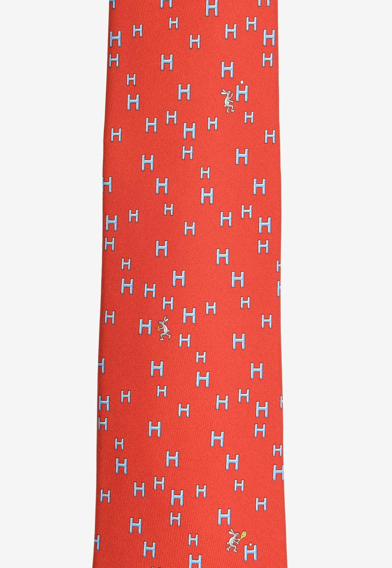 Hermès H Lapin Silk Twill Tie Rouge