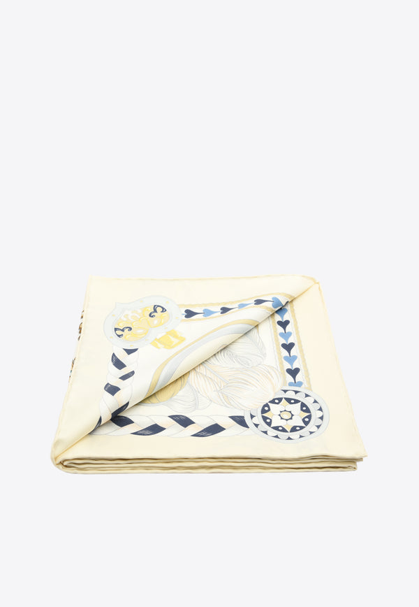 Hermès Harnais de Coeur Silk Scarf Crème