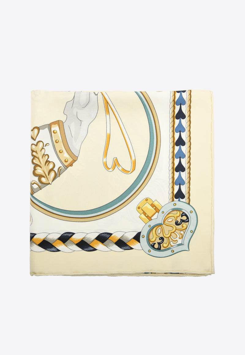 Hermès Harnais de Coeur Silk Scarf Crème