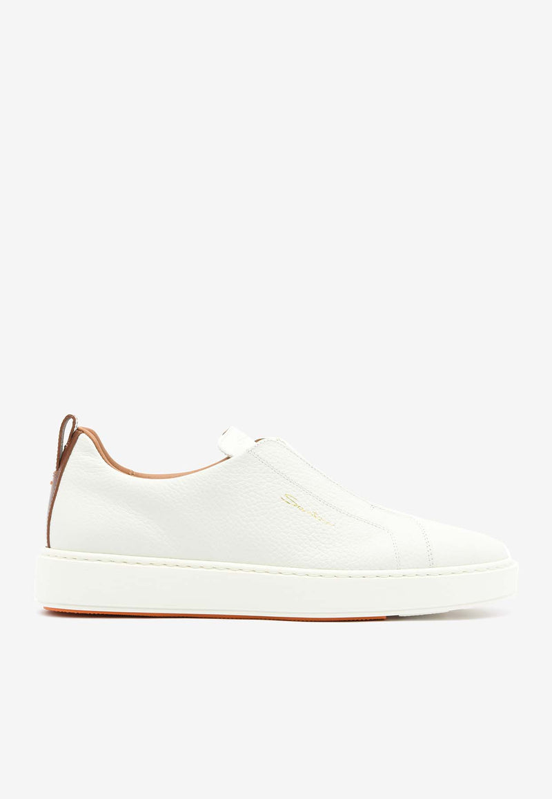 Santoni Victory Tumbled Leather Slip-On Sneakers  White MBCD21995BARTLLDI50WHITE