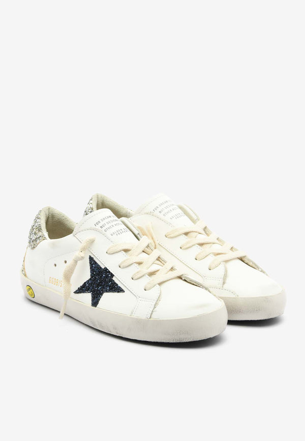 Golden Goose DB Kids Girls Super-Star Leather Sneakers with Glittered Star and Heel White GYF00102-F005903-11339WHITE