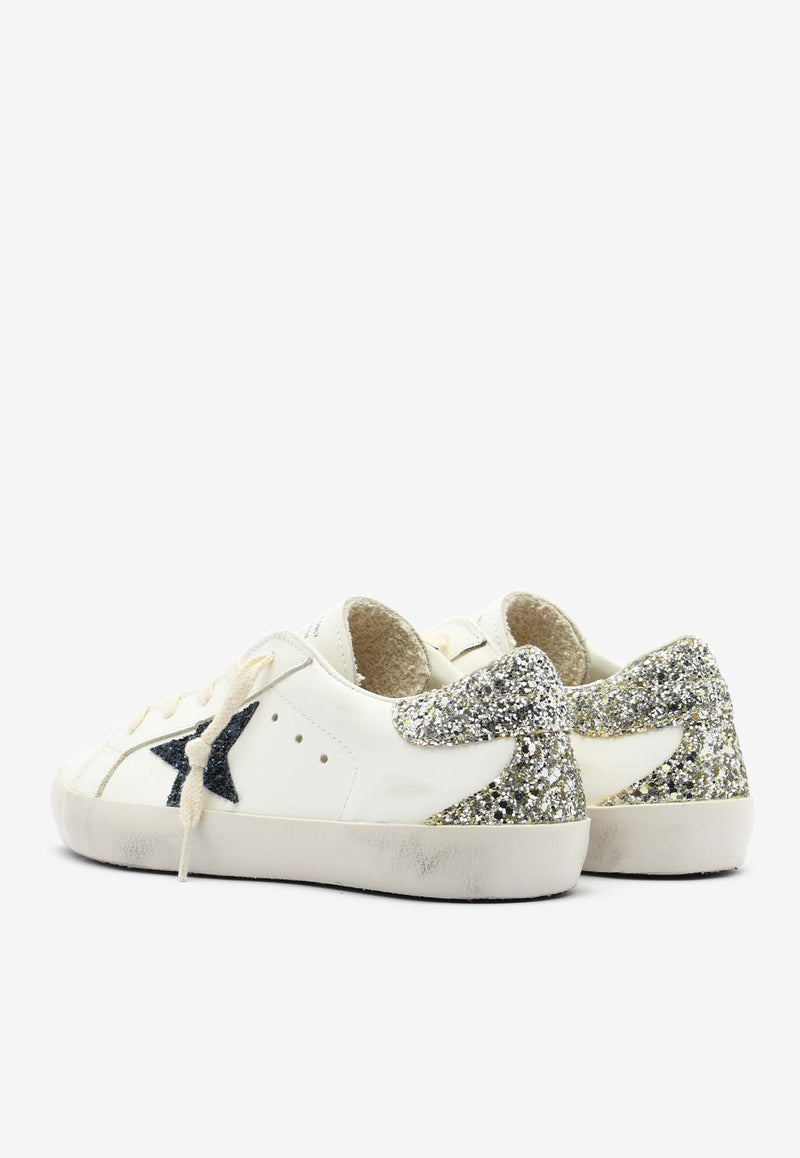 Golden Goose DB Kids Girls Super-Star Leather Sneakers with Glittered Star and Heel White GYF00102-F005903-11339WHITE